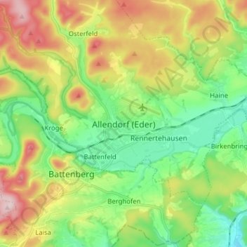Allendorf (Eder) topographic map, elevation, terrain