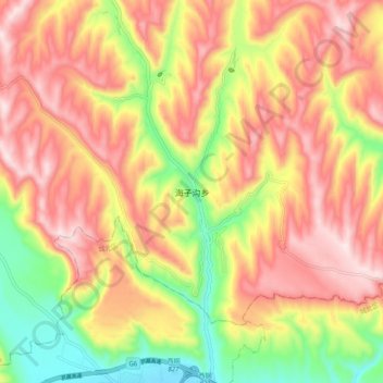 海子沟乡 topographic map, elevation, terrain