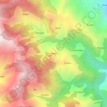 Mewār topographic map, elevation, terrain