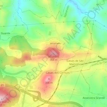 Jerumelo topographic map, elevation, terrain