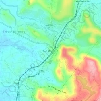 Kuranchery topographic map, elevation, terrain