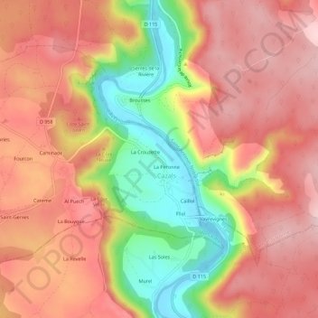 La Poujade topographic map, elevation, terrain