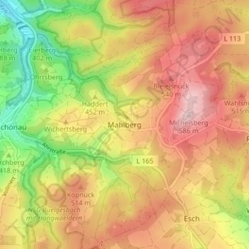 Mahlberg topographic map, elevation, terrain