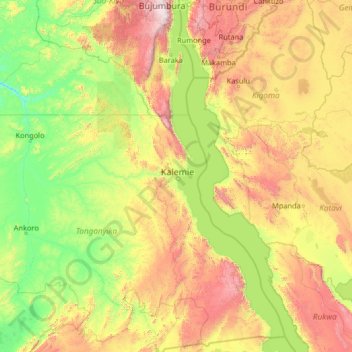 Tanganyika topographic map, elevation, terrain