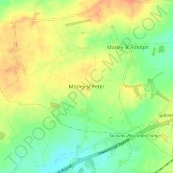 Morley St Peter topographic map, elevation, terrain