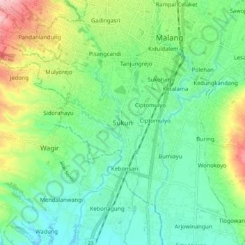 Sukun topographic map, elevation, terrain