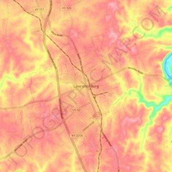 Lawrenceburg topographic map, elevation, terrain