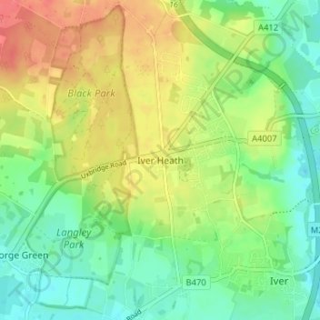 Iver Heath topographic map, elevation, terrain
