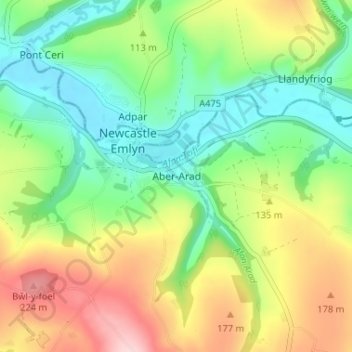 Aber-Arad topographic map, elevation, terrain