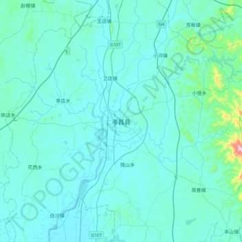 孝昌县 topographic map, elevation, terrain