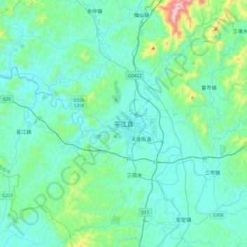 平江县 topographic map, elevation, terrain