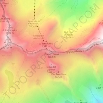 Cima Presena topographic map, elevation, terrain