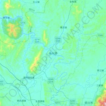 永兴县 topographic map, elevation, terrain