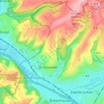 Ernstweiler topographic map, elevation, terrain