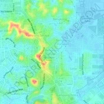 Bengkong Indah topographic map, elevation, terrain
