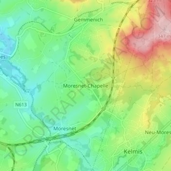 Moresnet-Chapelle topographic map, elevation, terrain