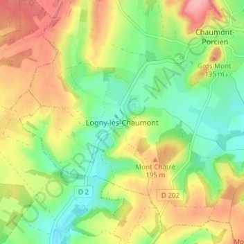 Logny-lès-Chaumont topographic map, elevation, terrain