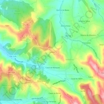 Pedras topographic map, elevation, terrain