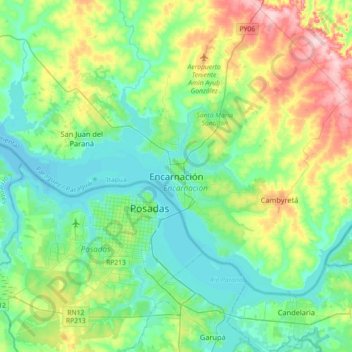 Encarnación topographic map, elevation, terrain