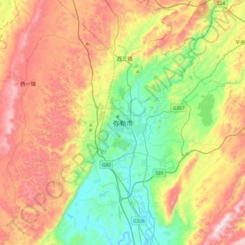 弥勒市 topographic map, elevation, terrain