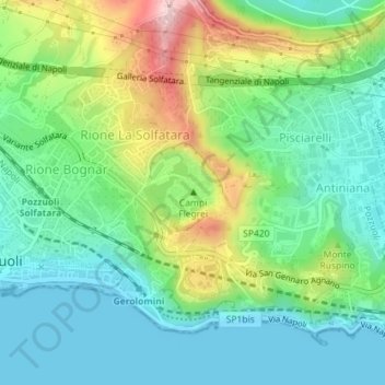 Phlegraean Fields topographic map, elevation, terrain
