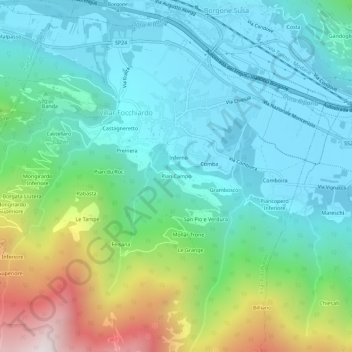 Pian Campo topographic map, elevation, terrain