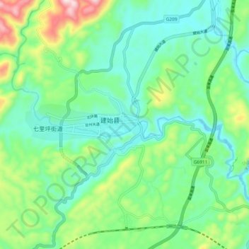 业州镇 topographic map, elevation, terrain