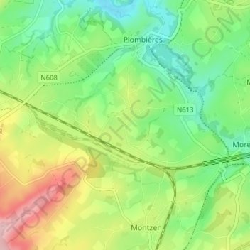 Montzen-Gare topographic map, elevation, terrain