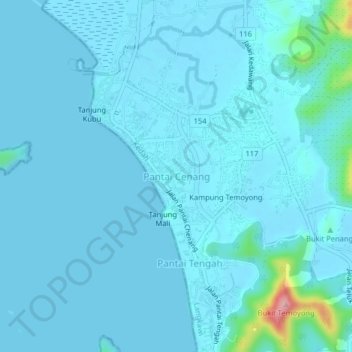 Pantai Cenang topographic map, elevation, terrain