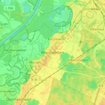 Rheinstetten topographic map, elevation, terrain