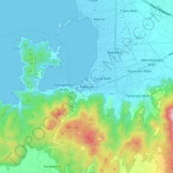 Fethiye topographic map, elevation, terrain