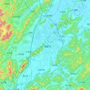 诸暨市 topographic map, elevation, terrain