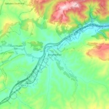 Boumedfaa topographic map, elevation, terrain