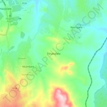 Tshabalala topographic map, elevation, terrain