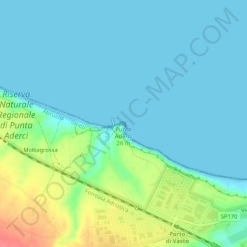 Punta Aderci topographic map, elevation, terrain