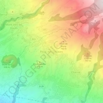 Piton des Goyaves topographic map, elevation, terrain