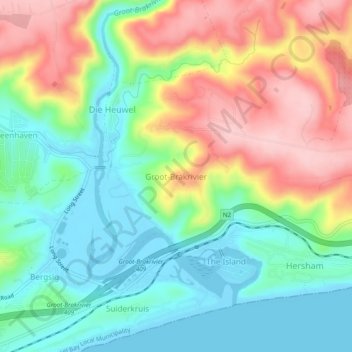 Great Brak River topographic map, elevation, terrain