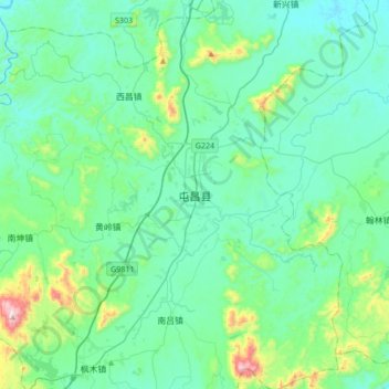屯昌县 topographic map, elevation, terrain