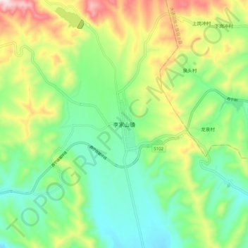 李家山镇 topographic map, elevation, terrain