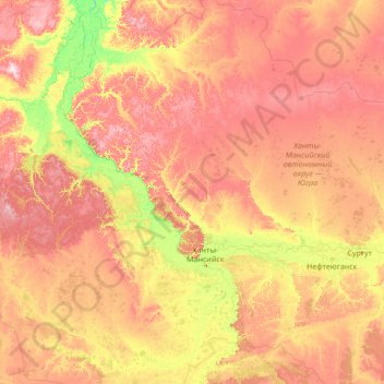 Khantys-Mansis topographic map, elevation, terrain