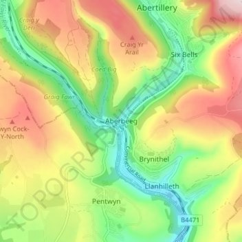 Aberbeeg topographic map, elevation, terrain