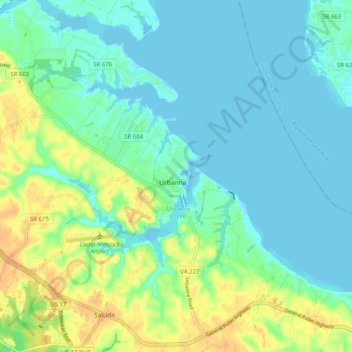 Urbanna topographic map, elevation, terrain