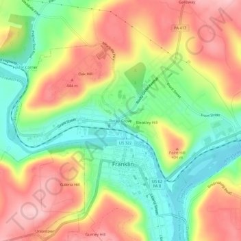 Rocky Grove topographic map, elevation, terrain