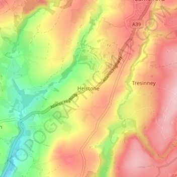 Helstone topographic map, elevation, terrain