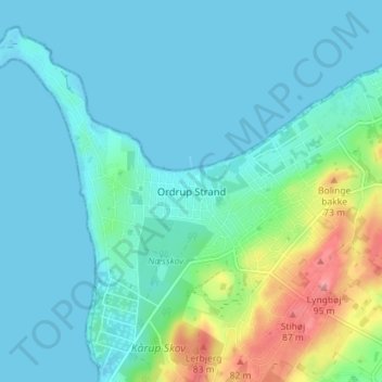 Ordrup Strand topographic map, elevation, terrain