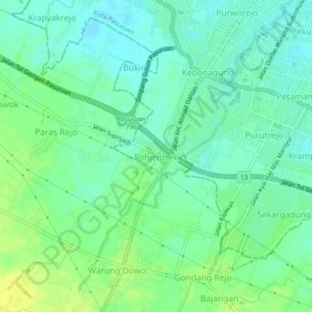 Pohjentrek topographic map, elevation, terrain
