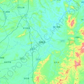 双峰县 topographic map, elevation, terrain