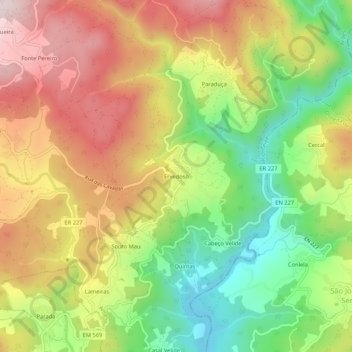 Ervedoso topographic map, elevation, terrain