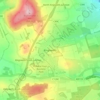 Kingswells topographic map, elevation, terrain