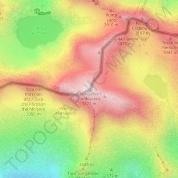 Pic Perdiguère topographic map, elevation, terrain